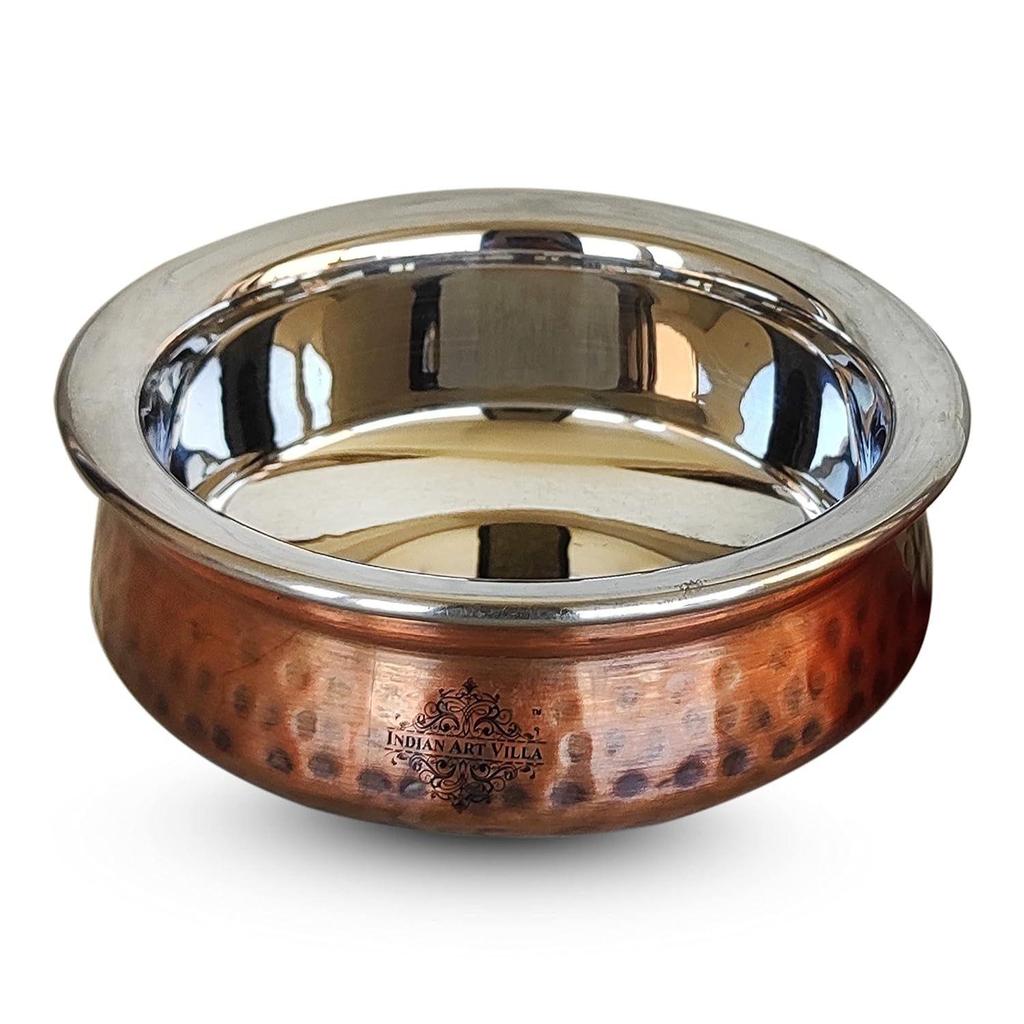 Steel Copper Serving Antique Dark Tone Handi Bowl, Serveware & Tableware, Home Restaurant, Volume-1350 ML, Pack of 1