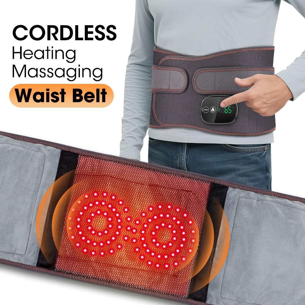 Dual Red Light Heating Waist Belt Rechargeable Electric Massager for Pain Relief Blood Circulation