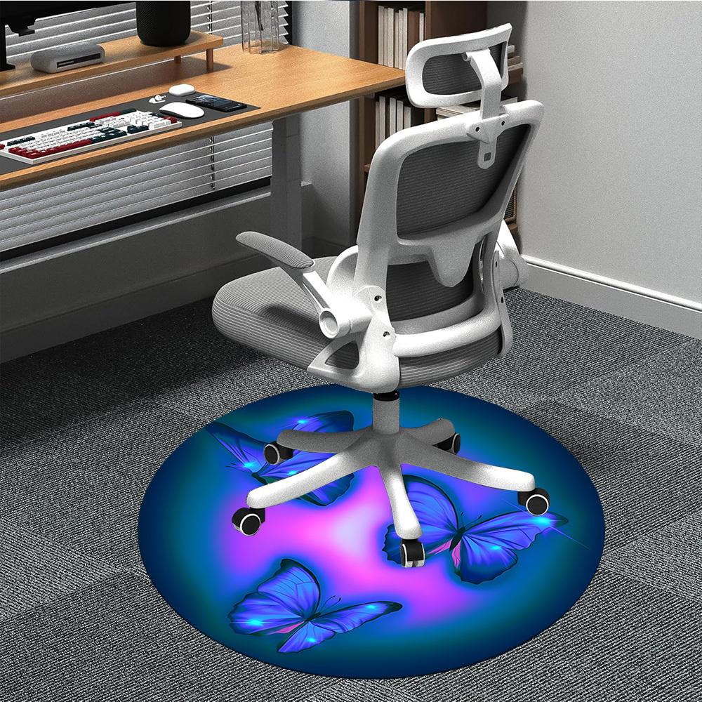 1pc Butterfly Blue Design Carpet for Office Non-Slip, Round Carpet, Soft & Comfortable, Carpet for Office, Lightweight Round Floor Mat yy251226079