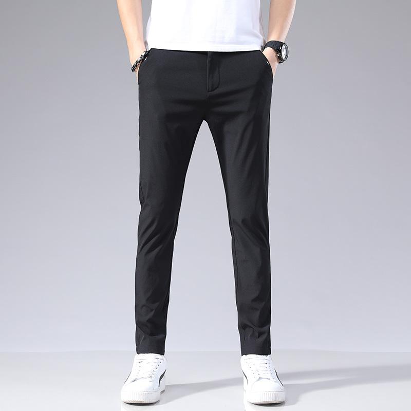 Summer thin elastic waist ice silk pants men's new trend versatile slim straight men's casual trousers