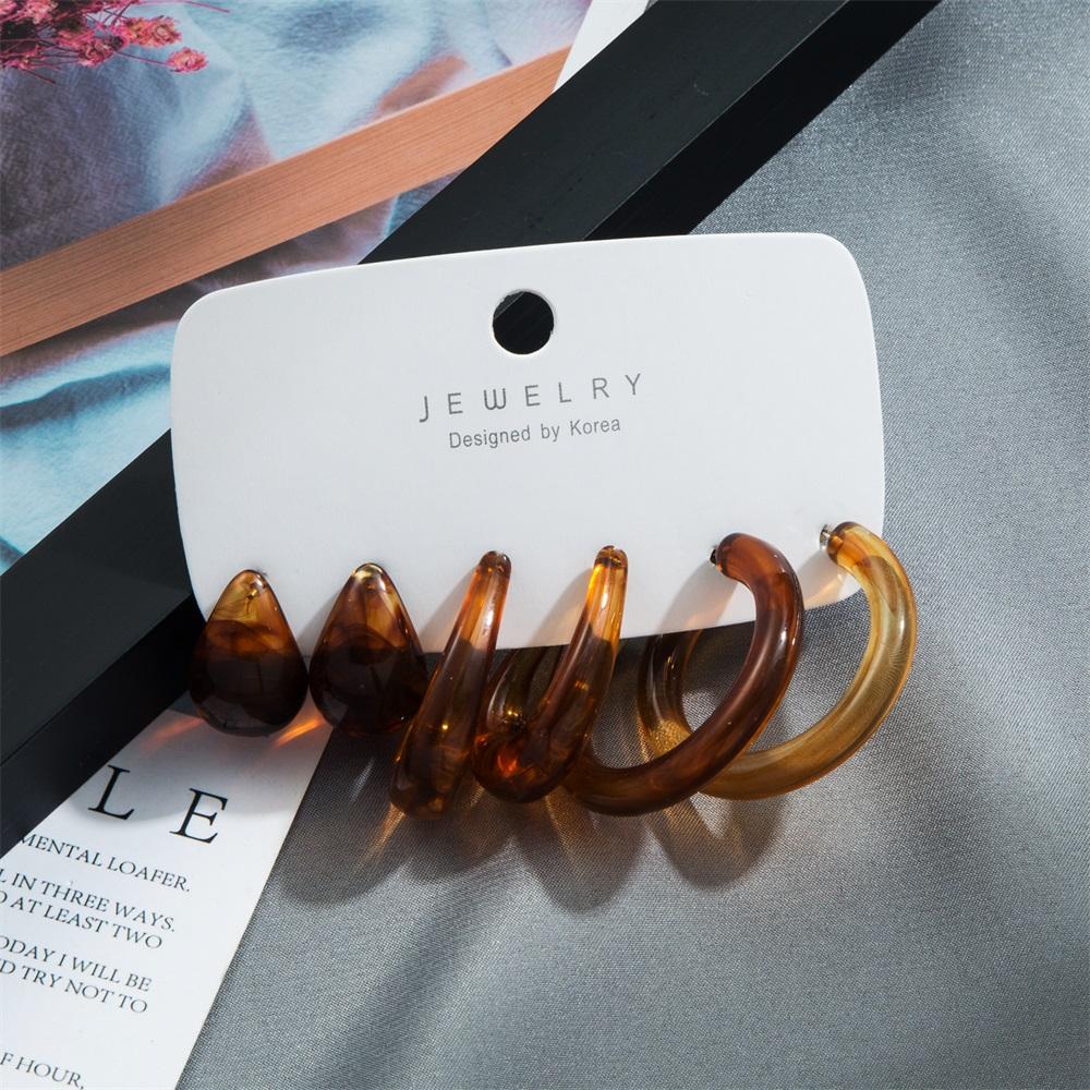 Retro Temperament Resin Earrings Pure Color Simple Earrings 6-piece Set of Geometric Gentle Simple Earrings