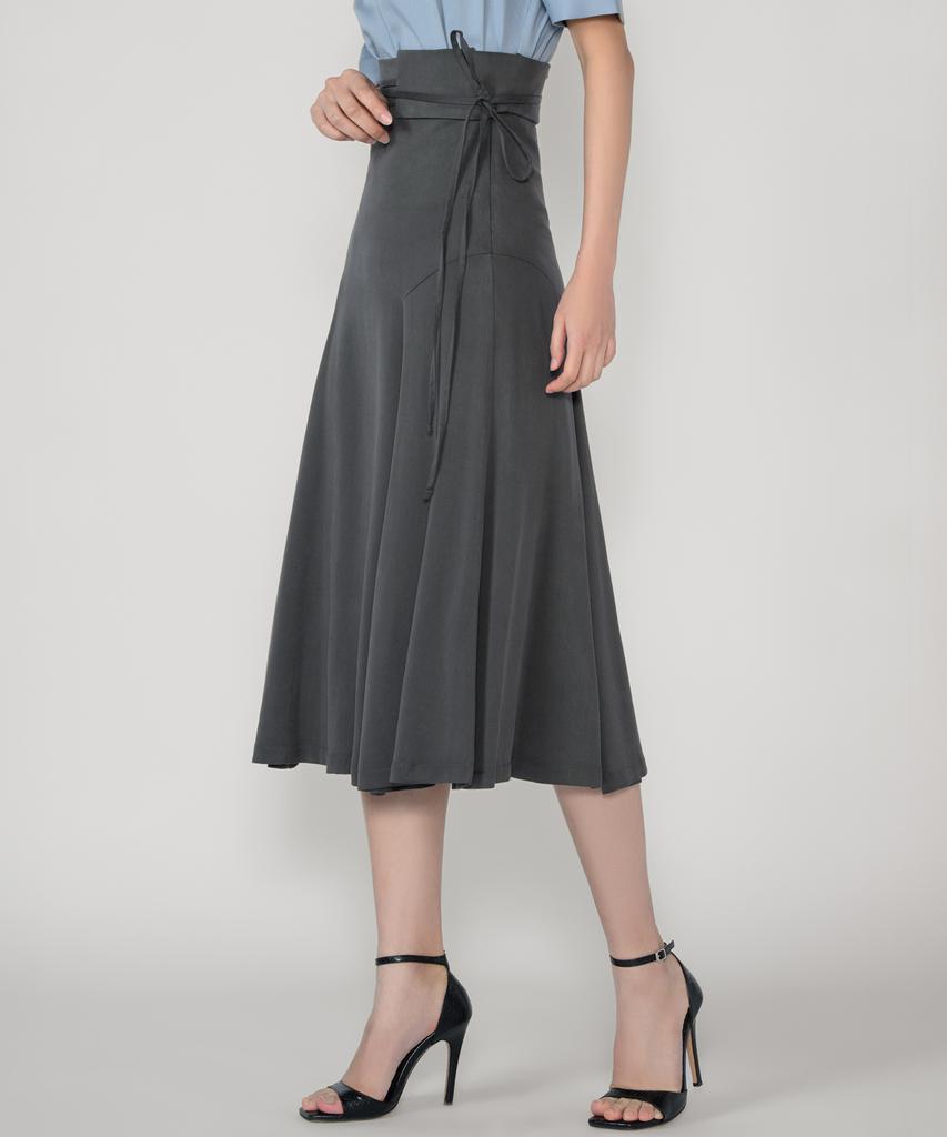 Hye Young Kim Tencel Double Waist Band Skirt - Charcoal