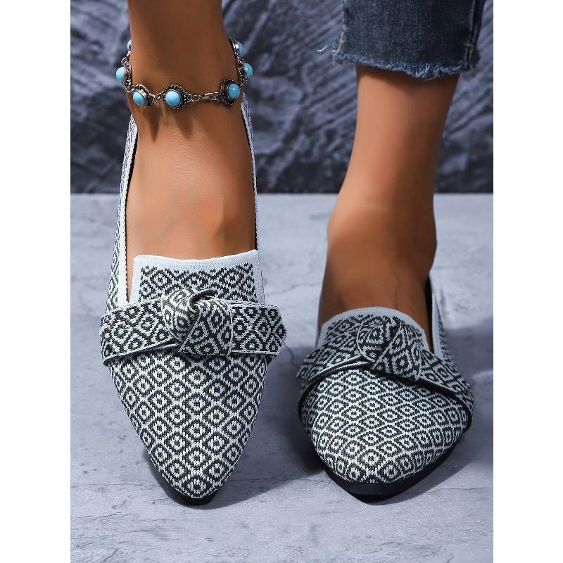 Women's Pointed Toe Flying Woven Loafers, Bow Decor Slim Fit Flat Shoes, Casual Slip On Daily Ladies Single Shoes