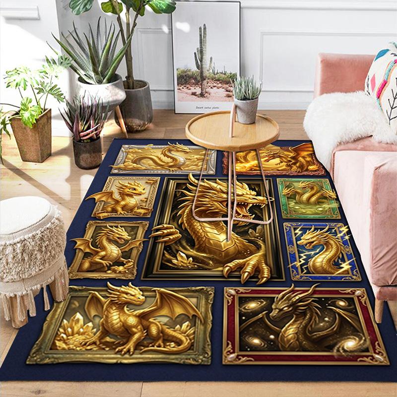 Golden Dragon Compilation Pattern Rug Floor Mat for Living Room or Bedroom Soft and Comfortable Carpet a Gift for Birthday and Holiday.