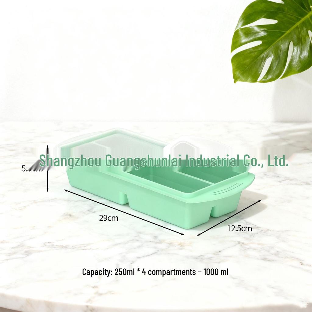 Silicone Ice Cube Tray with Lid: 4-Grid Frozen Soup & Food Storage Box