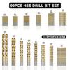 99Pcs 1 4 1 16 Twist Drill Bit Set HSS Titanium Coated Anti Rust Wear Resistant High Speed Steel Drill Bits