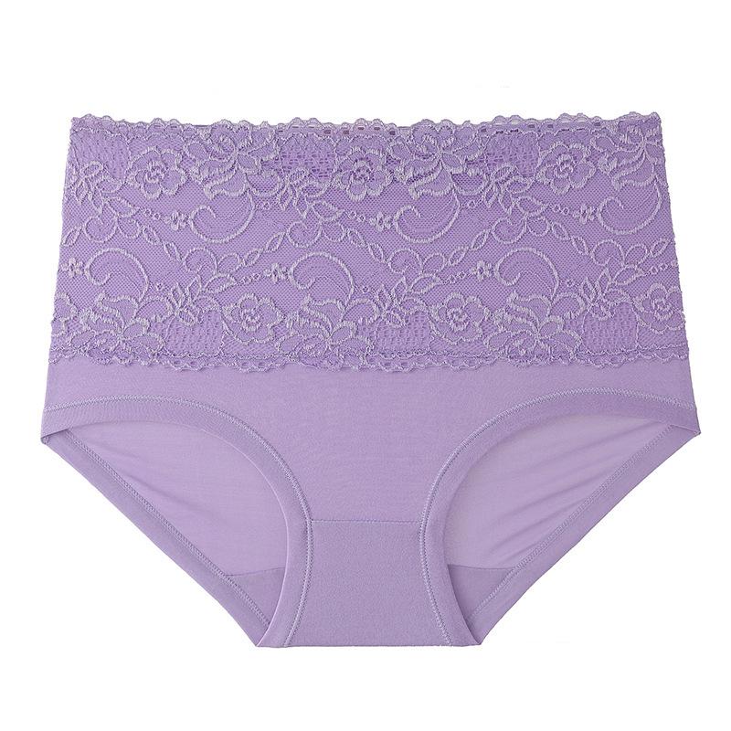 Plus-Size Women's Breathable Lace-Edged High-Waist Panties