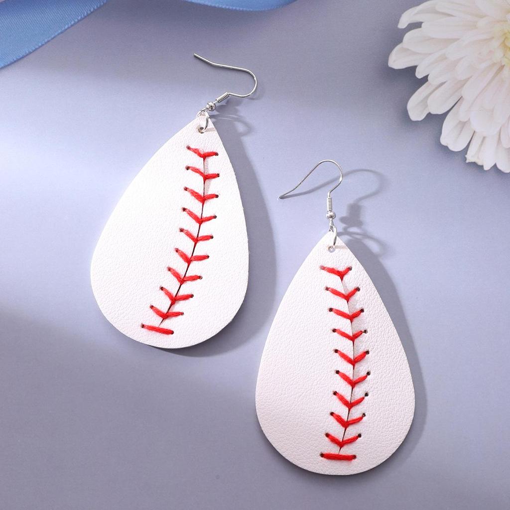 Handcrafted Leather Baseball Earring, Bracelet & Keychain Set with Baseball Pattern