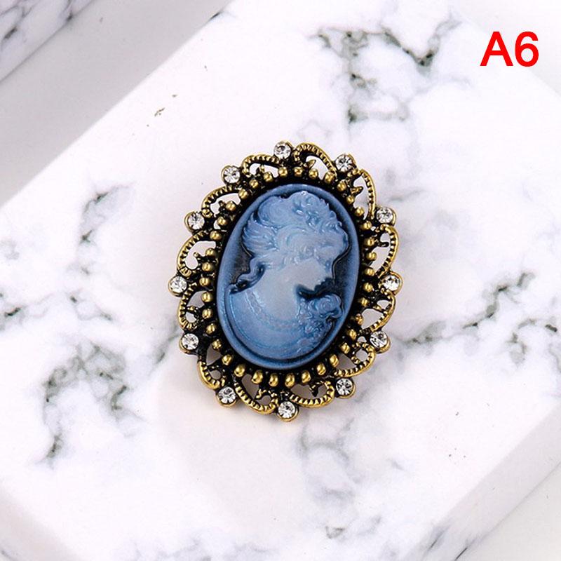 Vintage Gothic Style Head Statue Cameo Brooch Rhinestone Brooch For Women