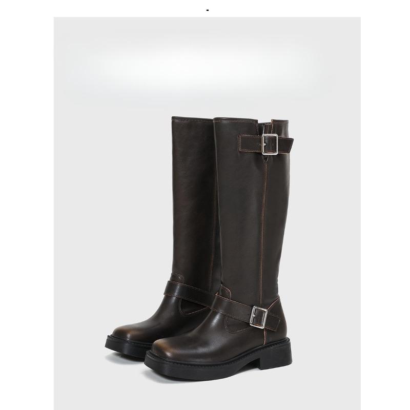 Retro Shoes, Round-toed Boots, Women's Shoes, New Autumn and Winter Styles, Thick-heeled High Boots