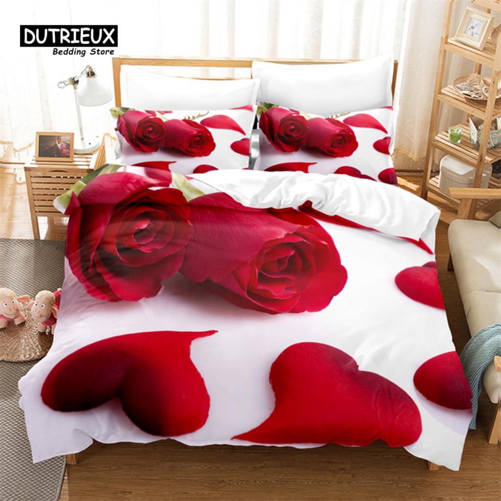 3-teiliges Bettbezug-Set, Bettwäsche-Set mit leuchtenden Blumen, Weicher, bequemer, atmungsaktiver Bettbezug, Für Schlafzimmer-, Gästezimmerdekoration