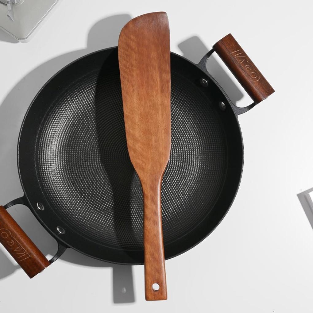 Деревянная лопатка для жарки Romwood из древесины зизифуса, длинная, квадратная, 37 см