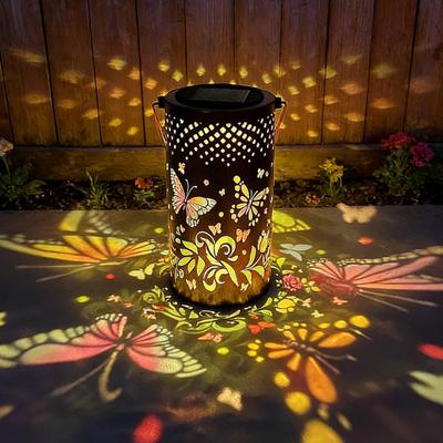 Decorative Garden Lights Solar Powered Outdoor Lanterns Waterproof Metal Floral Pattern Warm Glow Ambient Light for Patio Walkway Decor