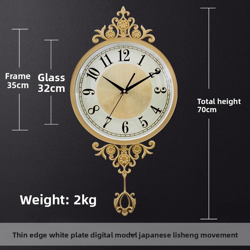 Metal Brass Living Room Wall Clock, a Modern Designer's Creative Decoration, American-style Silent Clock