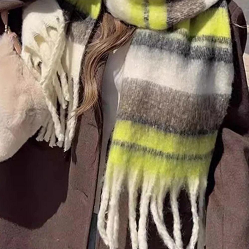 Winter Imitation Kaschmir Schal Retro Verdicken Warmer Schal Neuer Bunter Gestreifter Schal