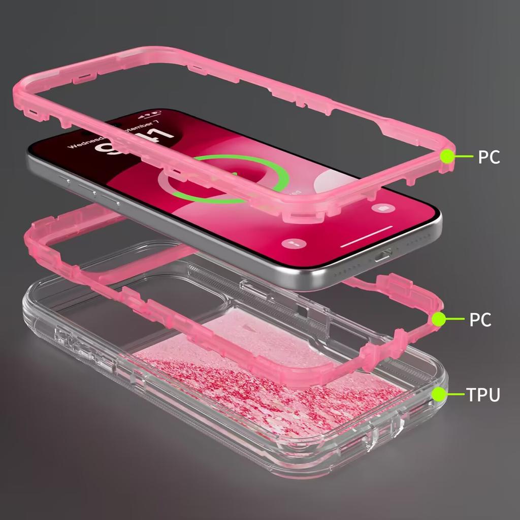 3IN1 Military Anti-Fall Armor 3D Glitter Dynamic Shockproof Phone Case for IPhone 17 Pro Max 16 15 14 13 12 Pro Max Non-slip Otther with Box Cover