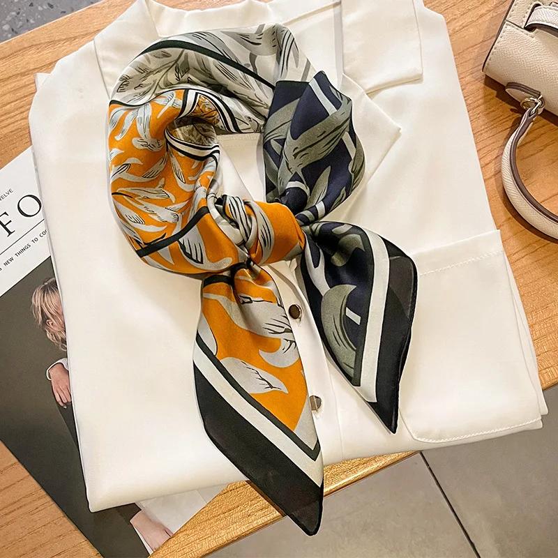New Floral Print Shawl Design Silk Square Scarf Women Female Wrap Headkerchief Hijab Beach Stoles Hair Band Echarpe Bandana 2023