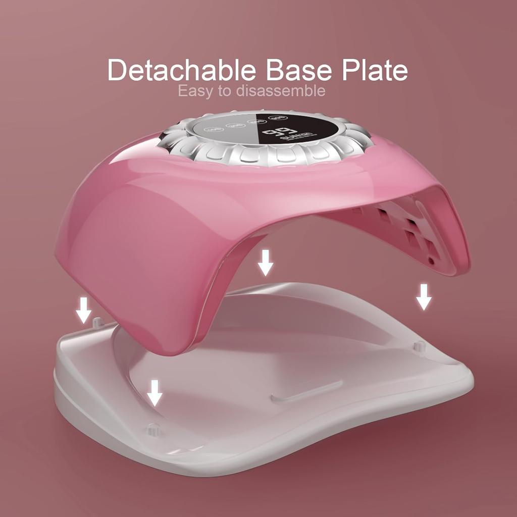 Rosa UV-LED-Nagellampe mit Touchscreen, 4 Timer-Einstellungen, Abnehmbare Basis, Duale Lichtperlen – Schnelles Gel-Aushärten zu Hause