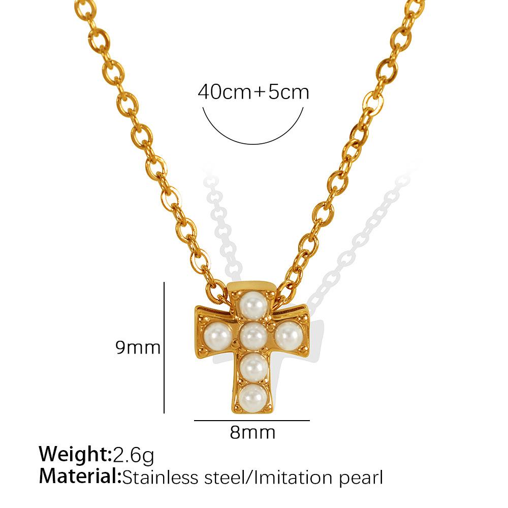 Hot Sale ins Wind Exquisite Clover Necklace Titanium Steel Cross White Bead Clavicle Chain Versatile Jewelry