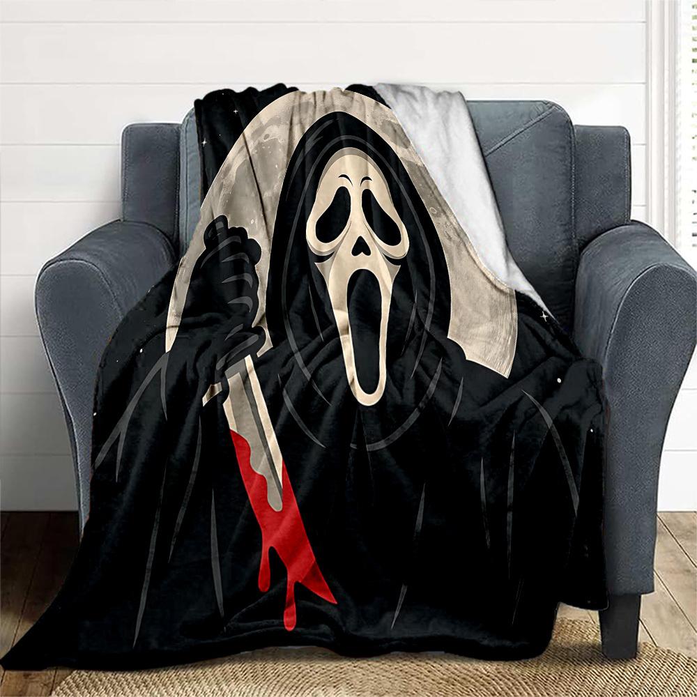 1PC Ghostface Scream Outdoor Flannel Throw Blanket - HD Printed Lightweight Soft Warm All-Season Blanket for Sofa, Bed, Travel, Camping 036