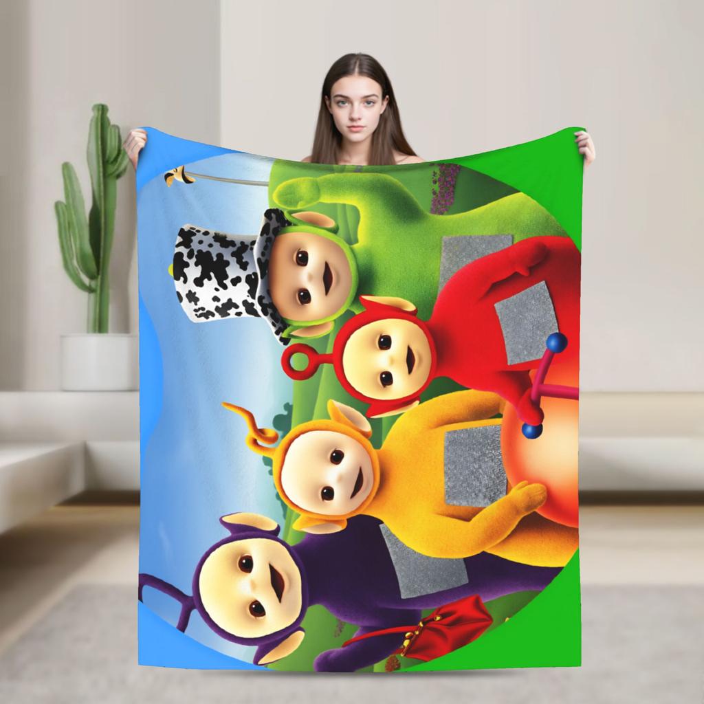Childrens Cute T-Teletubbies Flannel Blanket Super Soft Throw Blanket for Bedroom Camping Pattern Bedspread Sofa Bed Cover