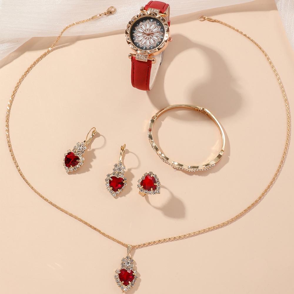 Women's Elegant 5-Piece Gift Set: Quartz Watch, Bangle, Ring, Earrings, Necklace