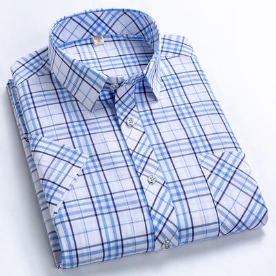 Hochwertige Herren Karoshirts mit kurzen Ärmeln Business Casual Gestreift Umlegekragen Sommer Herrenhemd