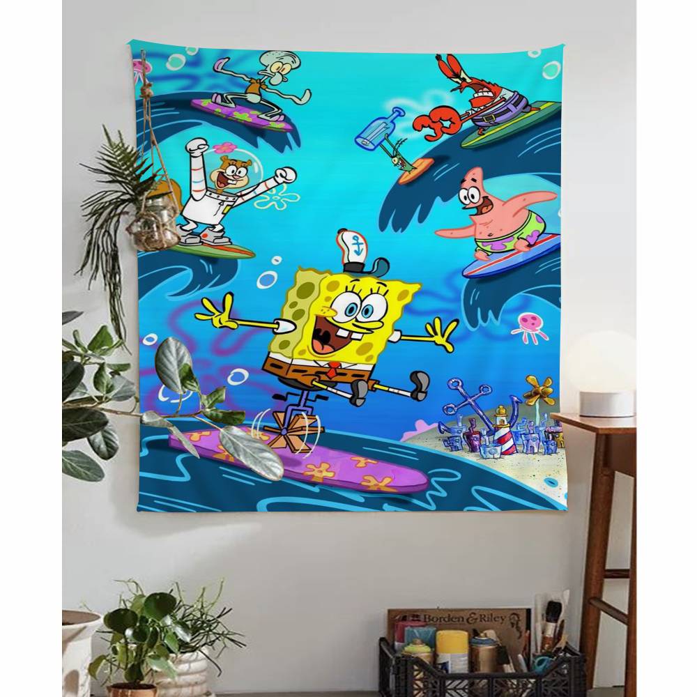 1pc Cartoon Sponge And Bobs SSquarePants Cartoon Tapestry Wall Hanging Decoration Household Home Decor