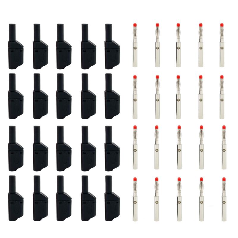 

20Pcs/10Pairs 4mm Male Retractable Sheath Stackable Banana Plug Wire Solder Connector Red Black