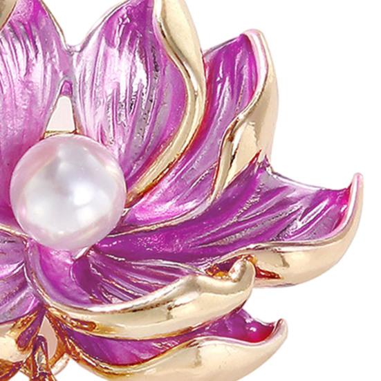 Yousheng Women Brooch Lotus Flower Shape Faux Pearl Decor Contrast Color Realistic Flower High-end Luxury Lady Party Prom Clothes Pin Jewelry Decor