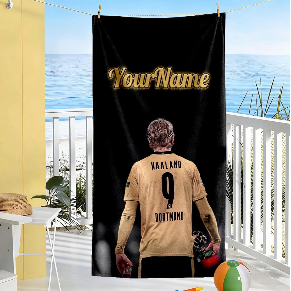 Haaland Customize Your Name Beach Towel Quick-Dry Soft Microfiber Ideal for Travel Outdoor Swim Pool Yoga Surf Camping Hiking Gym Gift Holiday