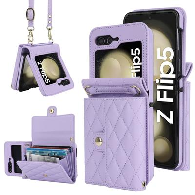 Crossbody Veske Skinn Telefonveske For Samsung Galaxy Z Flip 5 4 3 5G Langt lanyard lommebokkortdeksel