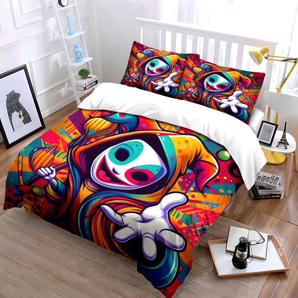 Vivid Clown Graffiti Colorful Art Bedding Set for Kids Luxury Gift 3pcs Digital Print Comforter Set Soft Comfortable Breathable