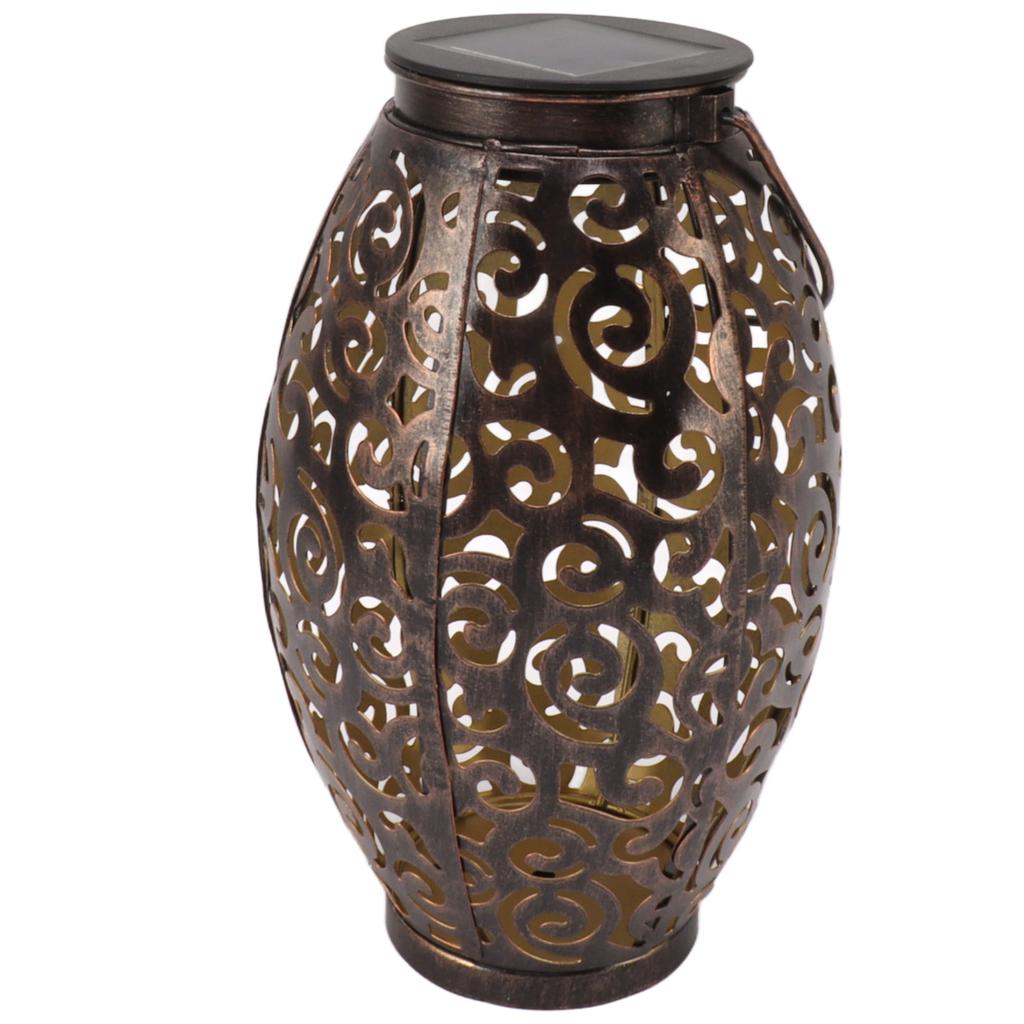 Outdoor Solar Lantern Elliptical Auspicious Clouds Pattern LED Solar Lamp with Handle for Garden Courtyard Decoration