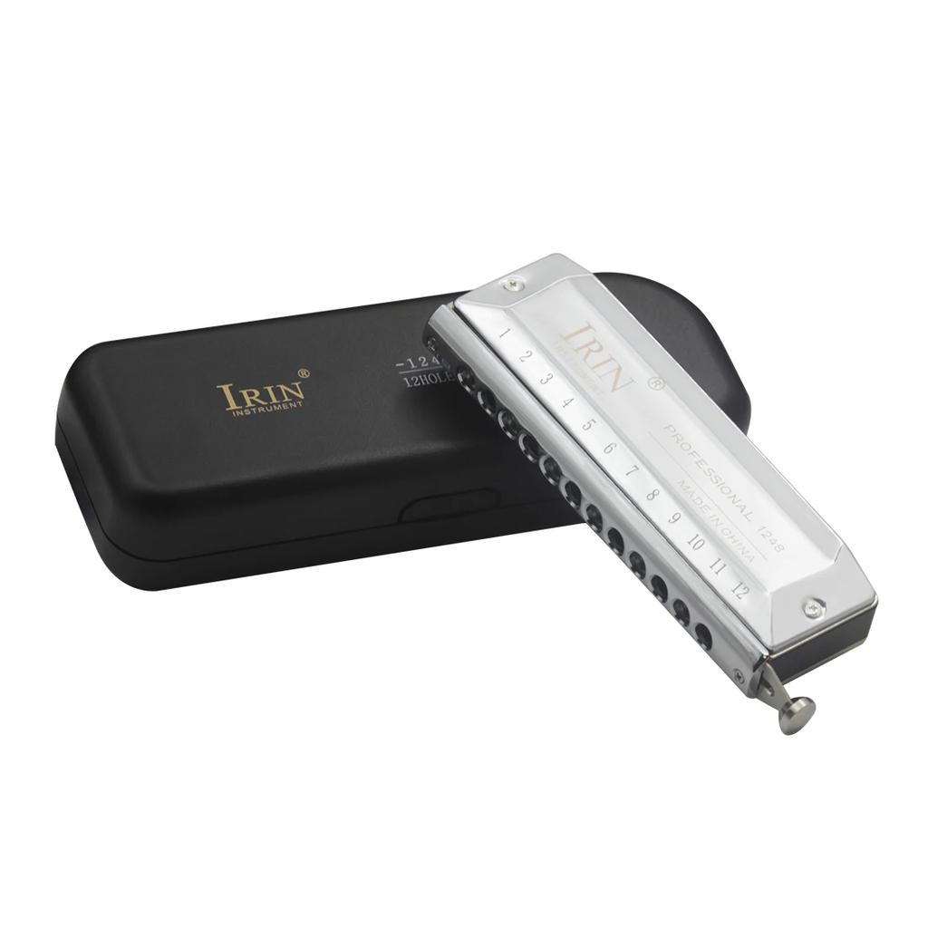 IRIN 12 Hole Harmonica 48-tone Chromatic Harmonica Silver Mouth Organ Harmonica Suitable For Enthusiasts Woodwind Instrument