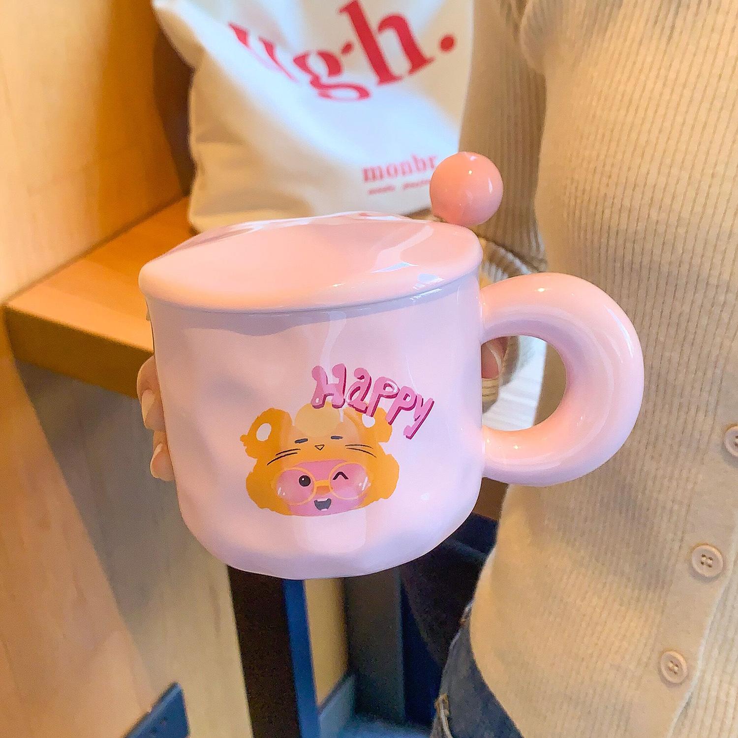 

Керамическая чашка «Маленький бобер» с крышкой и ложкой, милая женская кружка, высококачественная чашка для воды, бытовая чашка для завтрака, детская 401-500ml