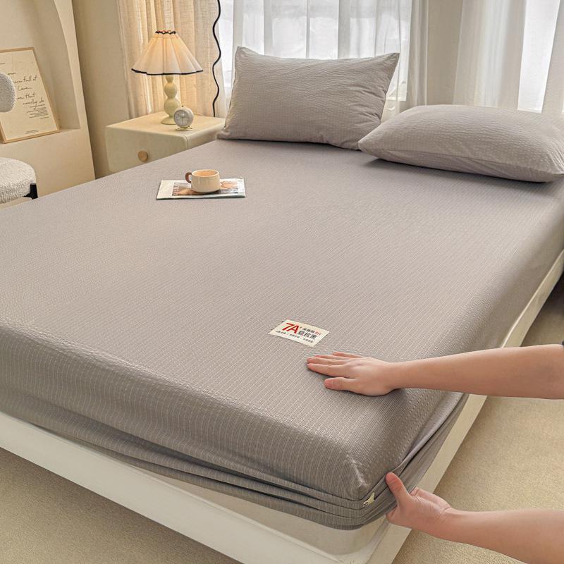 Class A Solid Color Double-Layer Crinkled Gauze Fitted Sheet - Naked Sleep Friendly & Machine Washable