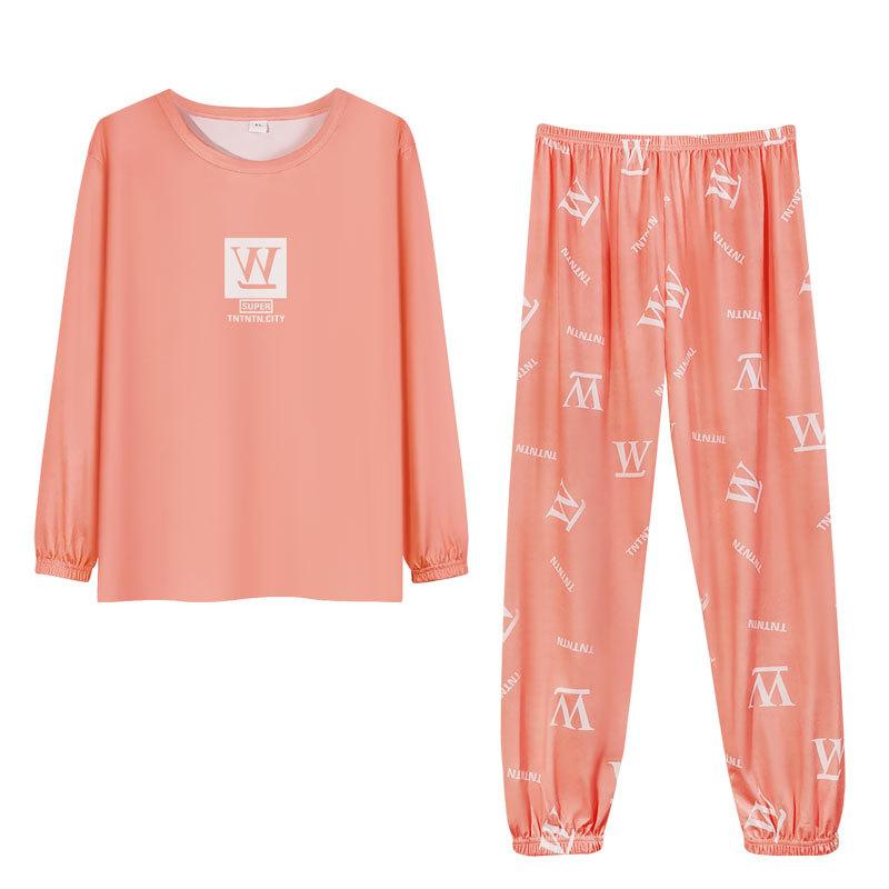 Douyin Live Pajamas Women's Round Neck Can Be Worn Outside, Autumn Simple Casual Style Women's Long-sleeved Loungewear Casual Suit