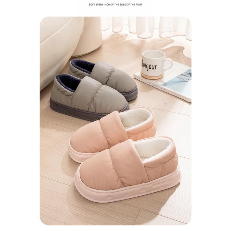 Feslishoet Men Winter Cotton Slippers Waterproof Anti Slip Thick Bottom Shoes Couple Home Use Plush Cotton Slippers Women