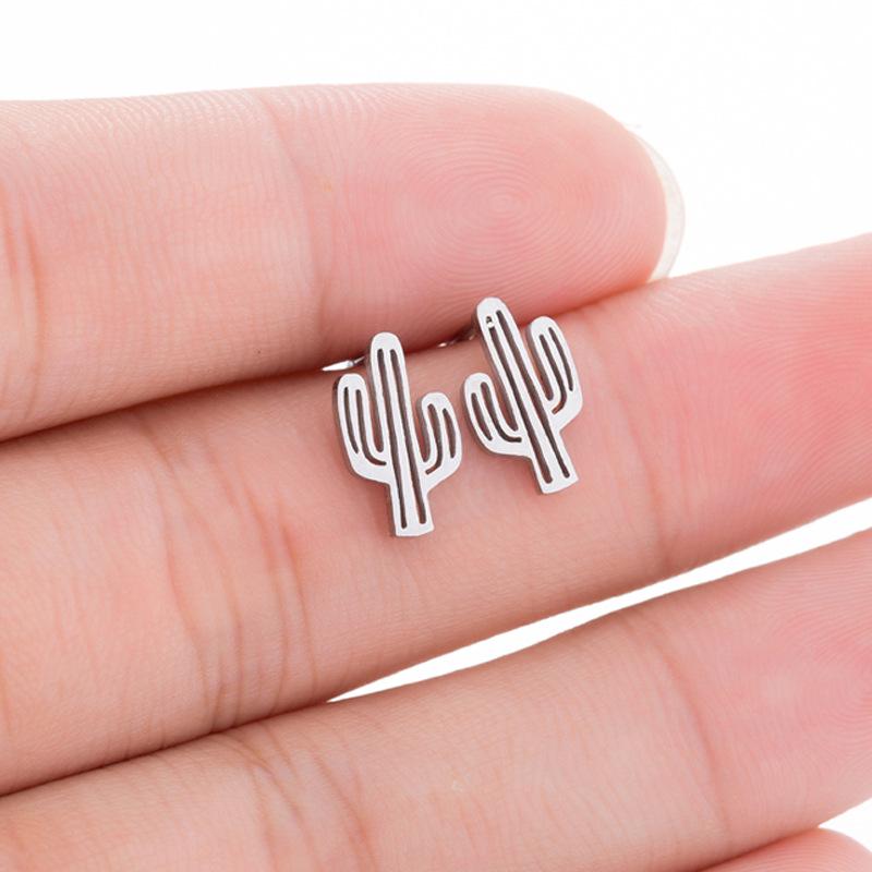 Korean Mori Style Cactus Stainless Steel Hollow Earrings
