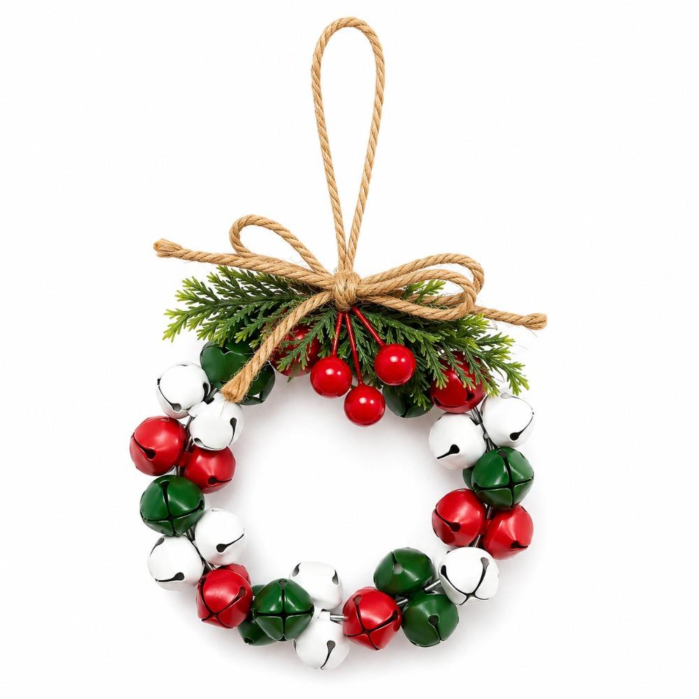 Vintage Christmas Bell Wreath Ornament Iron Wall Hanging Ornament Bell Door Hanging Festival Party