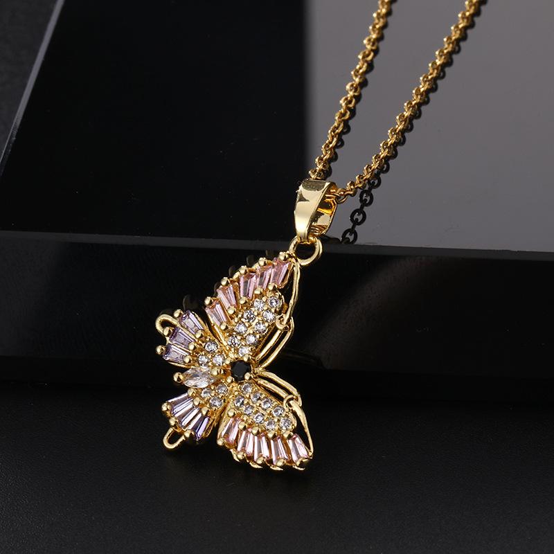 Trendy Zircon Butterfly Pendant Necklace For Women Small Collarbone Chain With Colorful Zirconia