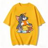 2026 New Tom Jerry Print Tshirt Casual Loose Couple Family Matching Outfits Short Sleeve Cotton Tee Summer Streetwear Tops Y2k