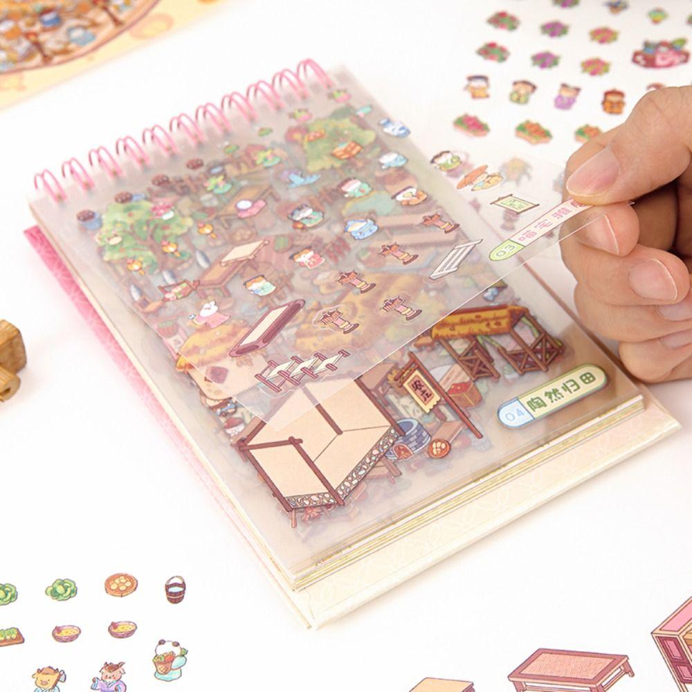 Kínai stílusú 3D tájkép matrica PET miniatűr jelenet kollázs ajándék