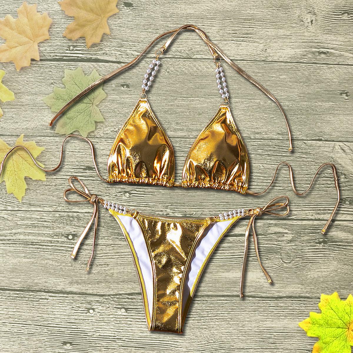 New Bronzing Neck Strap Bikini Pearl Chain Jewelry Sexy Beachwear Women S Swimsuit Swimsuit S