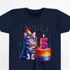 5th Birthday Cat Shirt, Cute Cat with Birthday Cake T-Shirt for 5 Year Old, Fun Birthday Party Shirt, 5th Celebration Tee