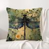 Retro Dragonfly Lotus Cushion Cover Natural Linen Organic Fabric DoubleSided Printing Sofa Home Decor Gift Pillow Cover