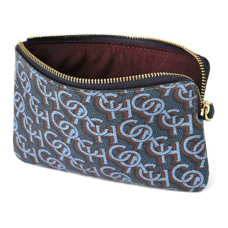 New COACH Corner Zip Canvas With Leather Wrist Bag Clutch Small Women's Marine Blue CF548-IMNAV