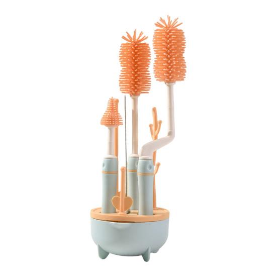 

Набор щеток для чистки с угловым очистителем горлышка, скребком с плоской крышкой, щеткой для соски, термостойкой силиконовой щетиной, щеткой для чистки соломинок и чашек синий