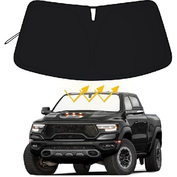 Premium Windshield Sun Shade For -2025 2026 Dodge RAM 1500, Reflective 310T Material Front Window Sun Visor Blocks UV Rays Foldable Sunshade 2019-2026 Ram 1500